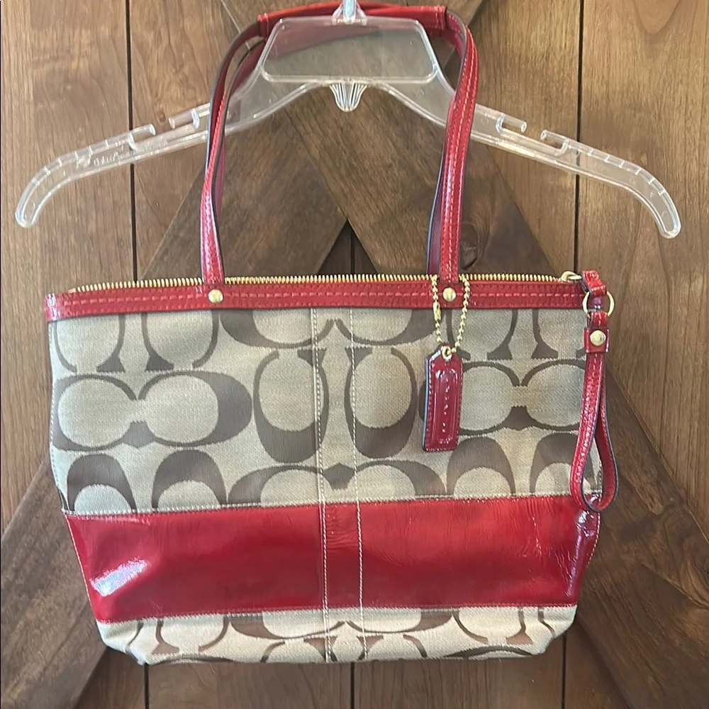 Coach Signature Canvas Tote Bag - Red and Tan - Picture 1 of 6